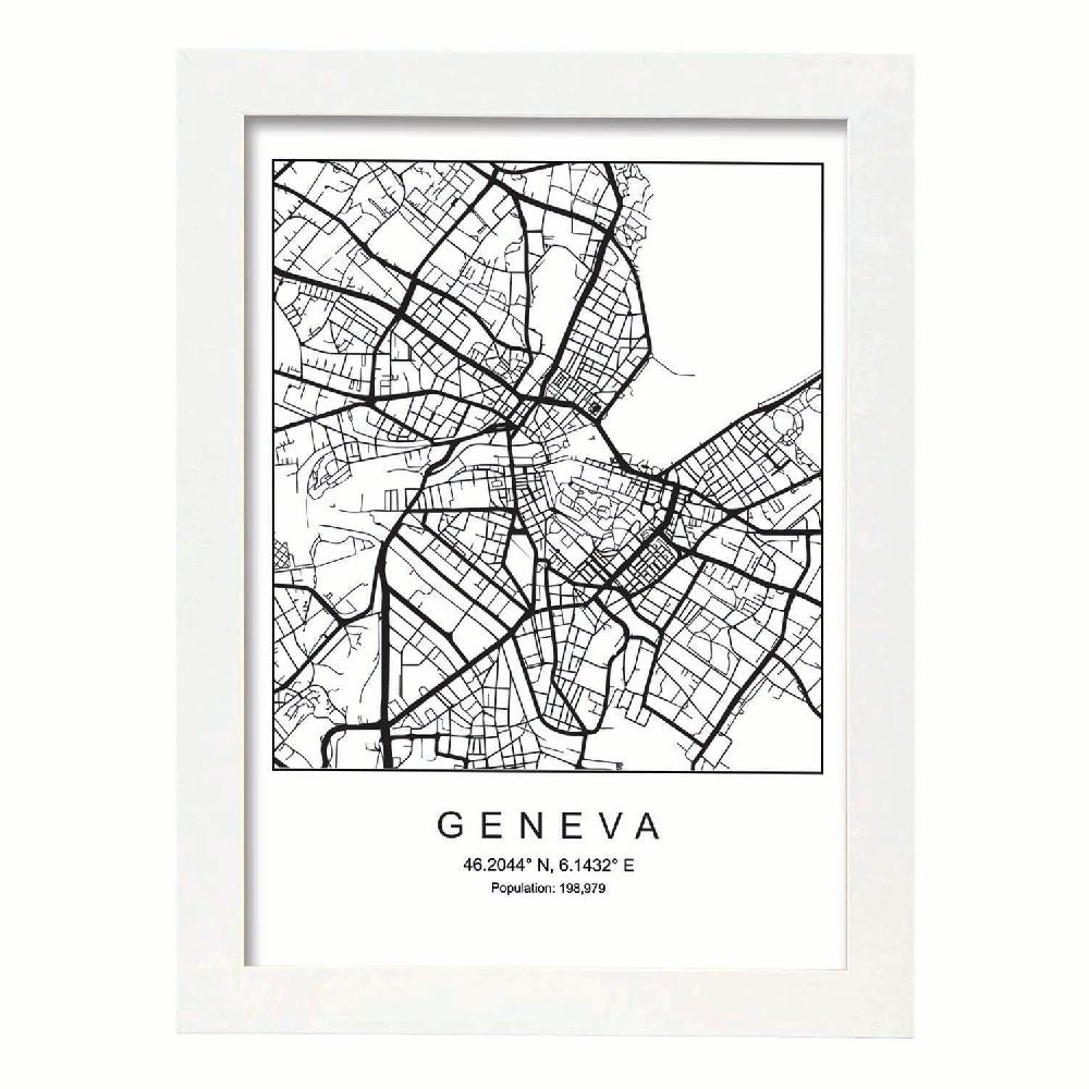 Nacnic Lámina De Mapa Nordico De Geneva En Blanco Y Negro