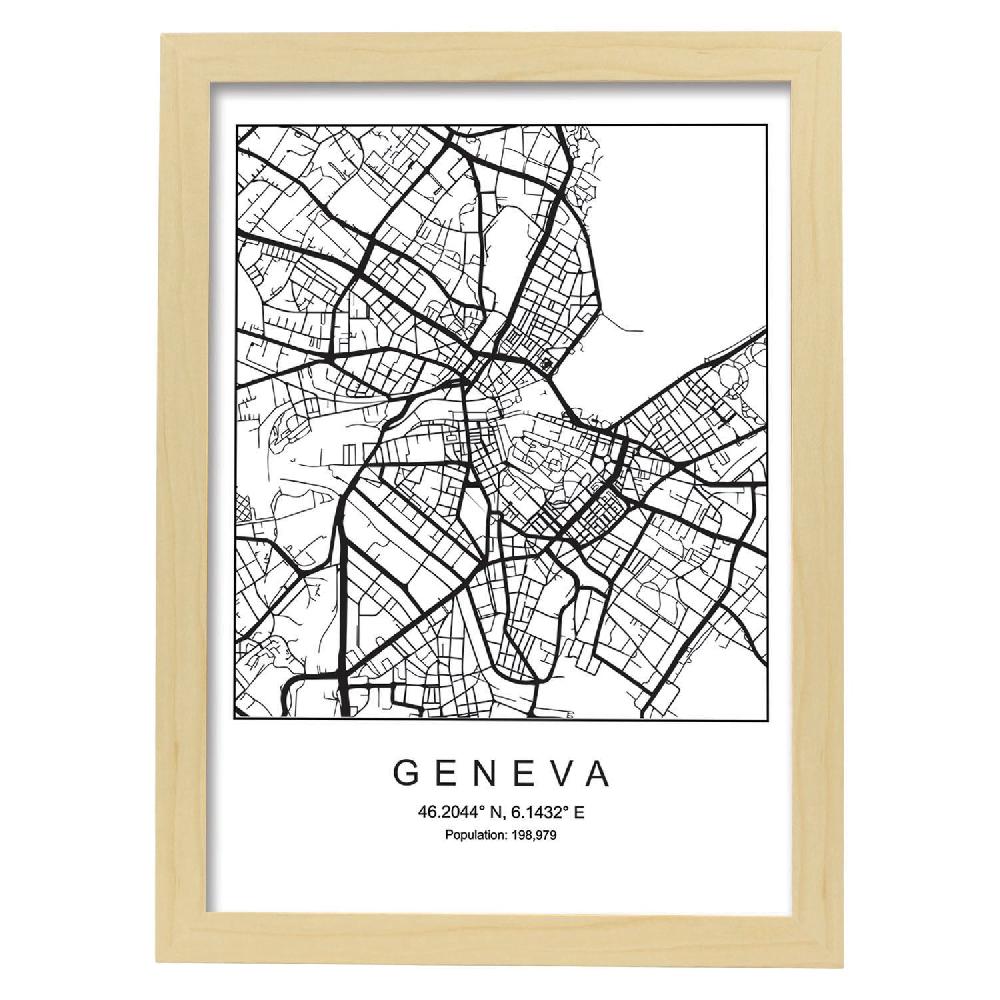 Nacnic Lámina De Mapa Nordico De Geneva En Blanco Y Negro