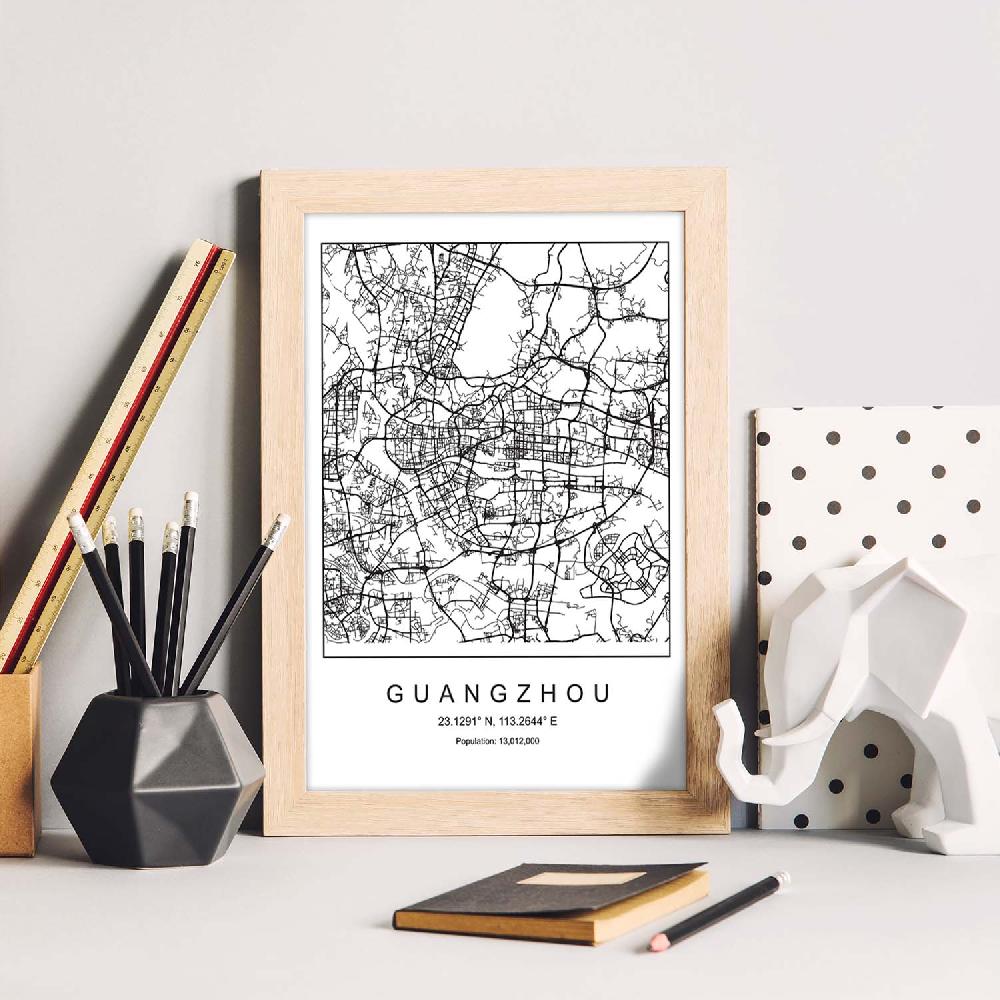 Nacnic Lámina De Mapa Nordico De Guangzhou En Blanco Y Negro