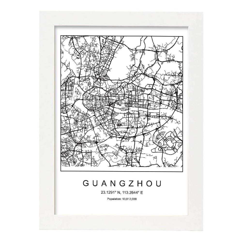 Nacnic Lámina De Mapa Nordico De Guangzhou En Blanco Y Negro