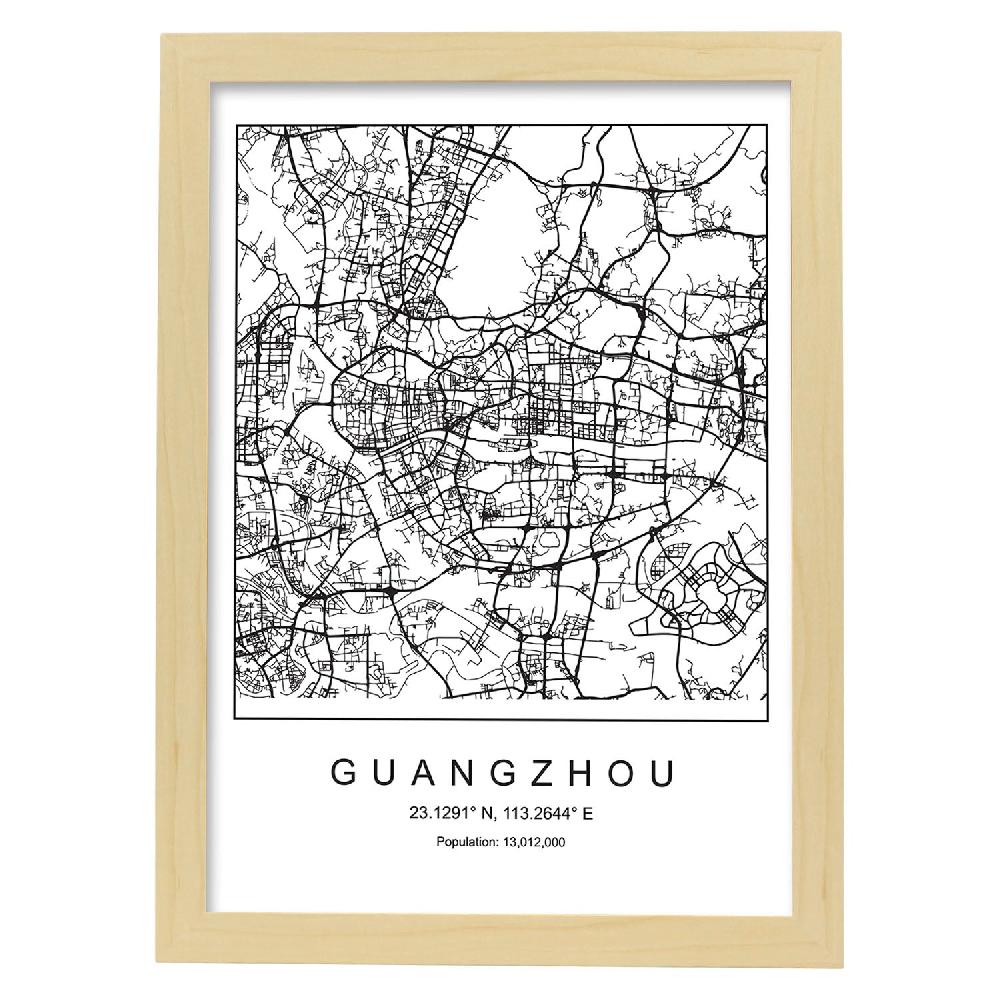 Nacnic Lámina De Mapa Nordico De Guangzhou En Blanco Y Negro