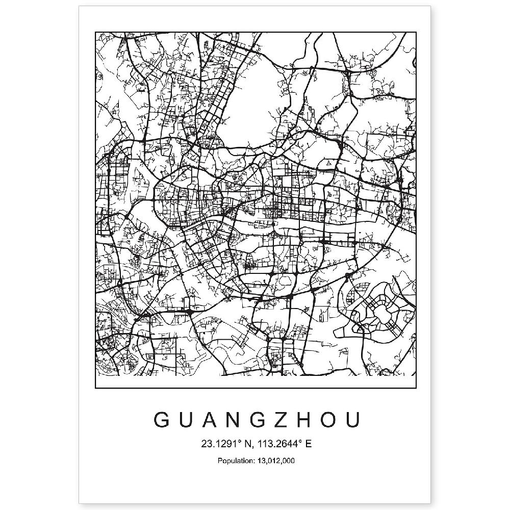 nacnic Lámina de mapa nordico de Guangzhou en blanco y negro