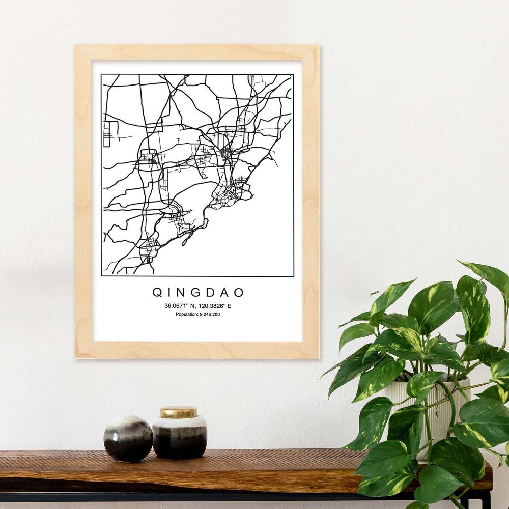 Nacnic Lámina De Mapa Nordico Qingdao En Blanco Y Negro