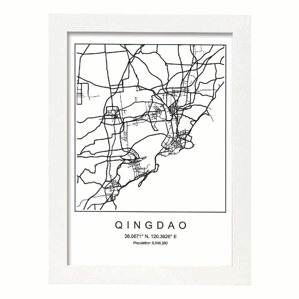 Nacnic Lámina De Mapa Nordico Qingdao En Blanco Y Negro