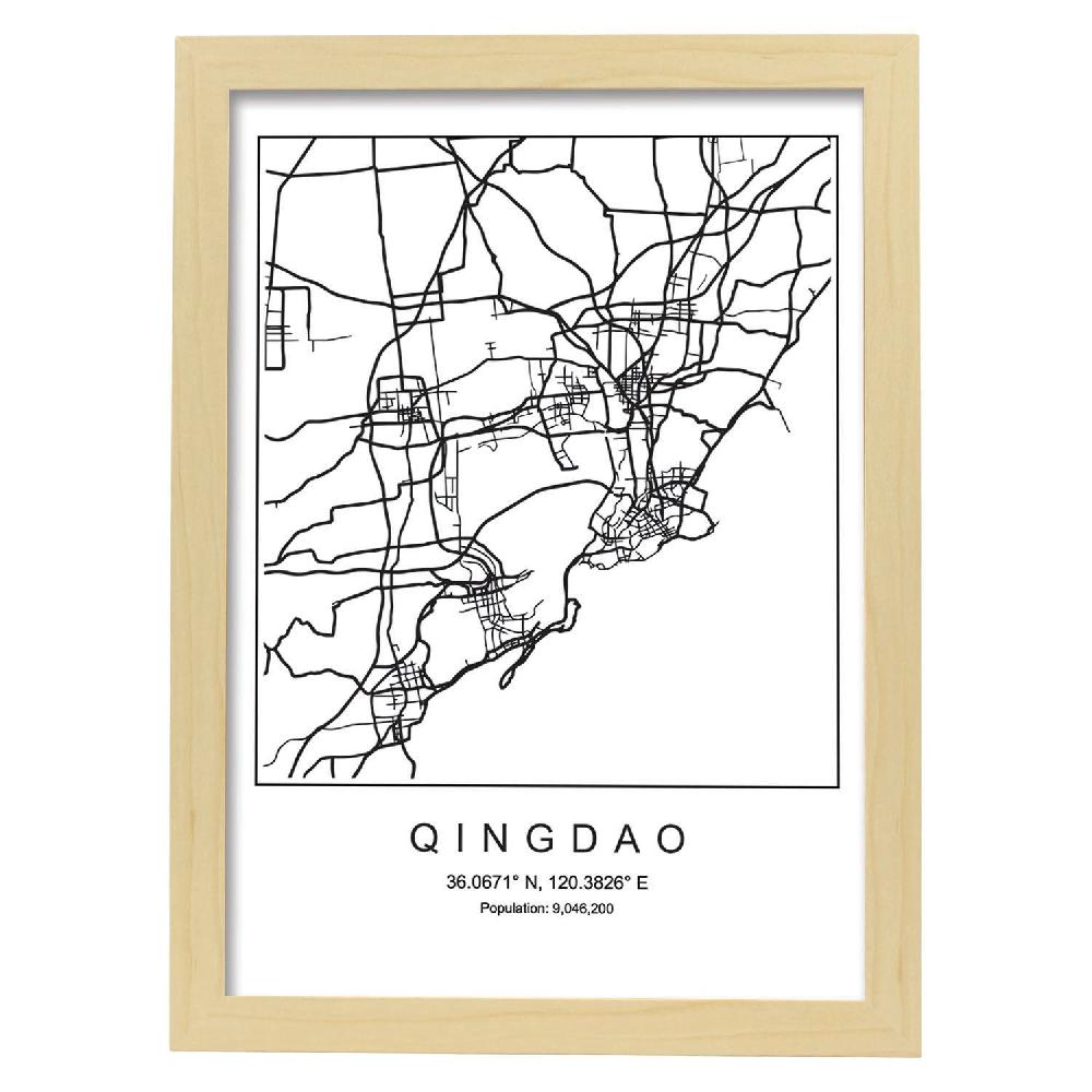 Nacnic Lámina De Mapa Nordico Qingdao En Blanco Y Negro