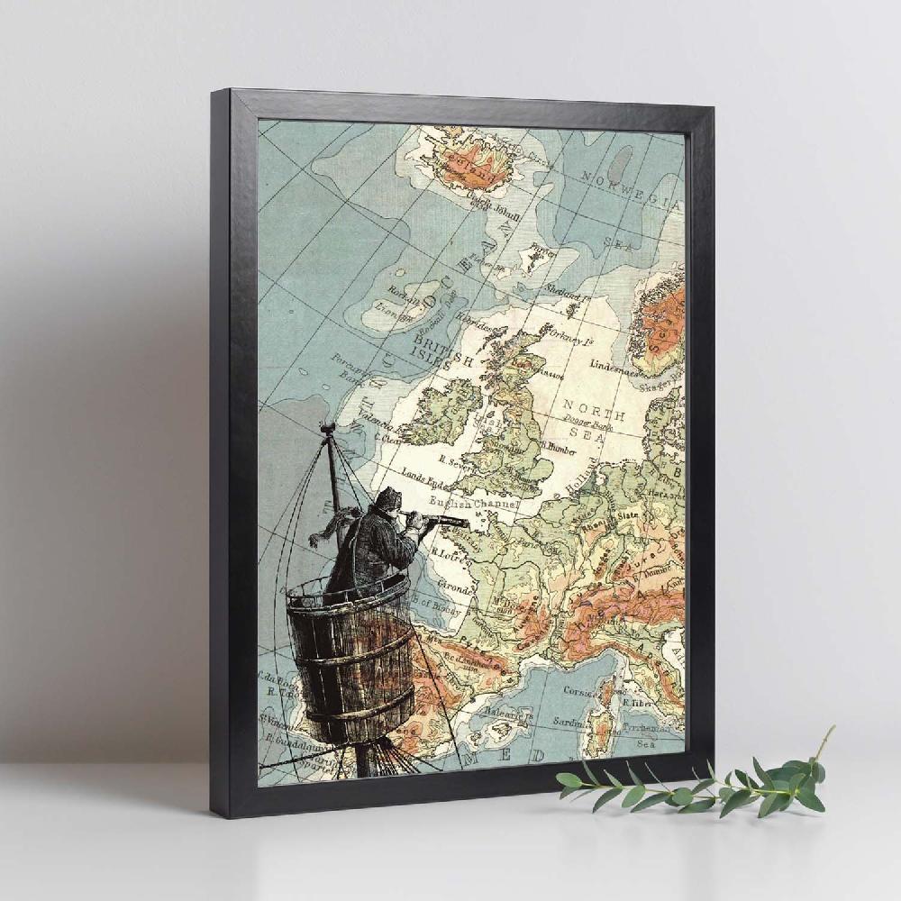 Nacnic Lámina De Marinero Con Catalejo Y Mapas Vintage