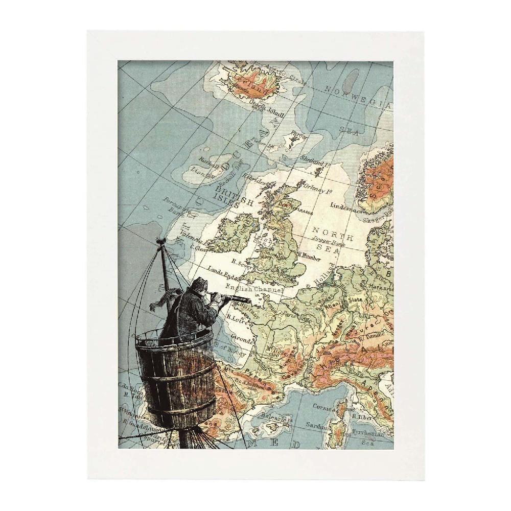 Nacnic Lámina De Marinero Con Catalejo Y Mapas Vintage