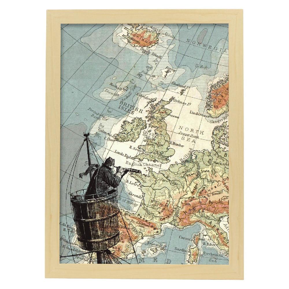 Nacnic Lámina De Marinero Con Catalejo Y Mapas Vintage