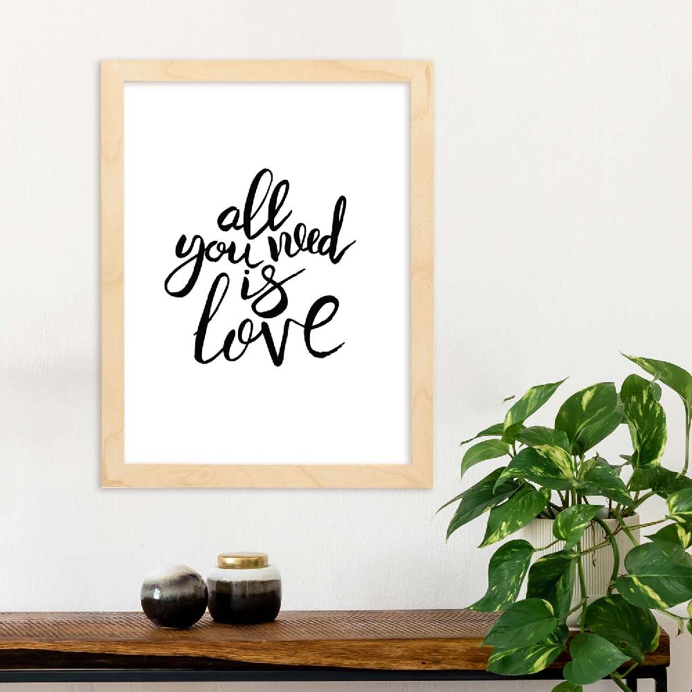 Nacnic Lámina De Mensajes Felices Todo Lo Que Necesitas Es Amor En Blanco Y Negro