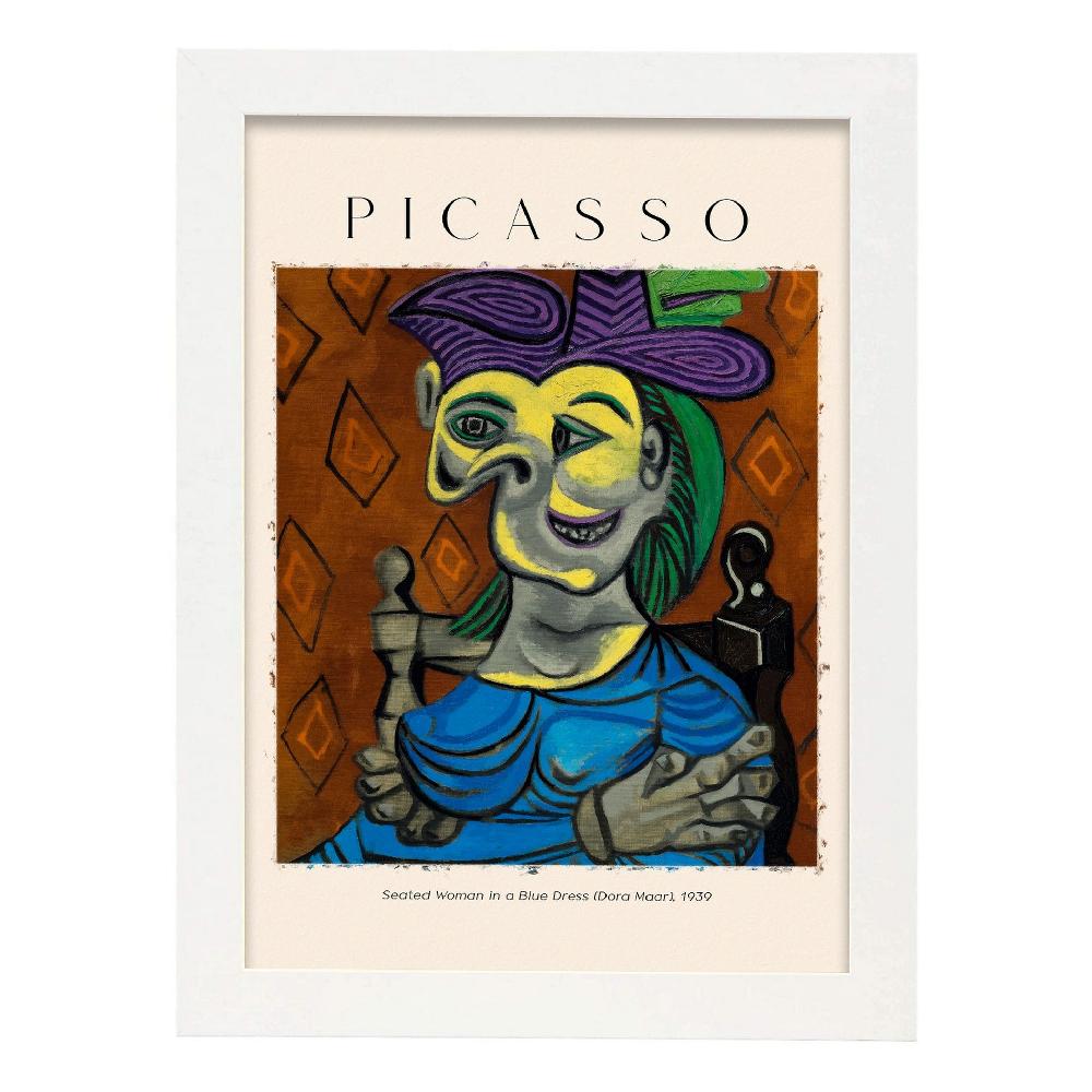 Nacnic Lámina De Mujer Sentada Con Vestido Azul Estilo Picasso