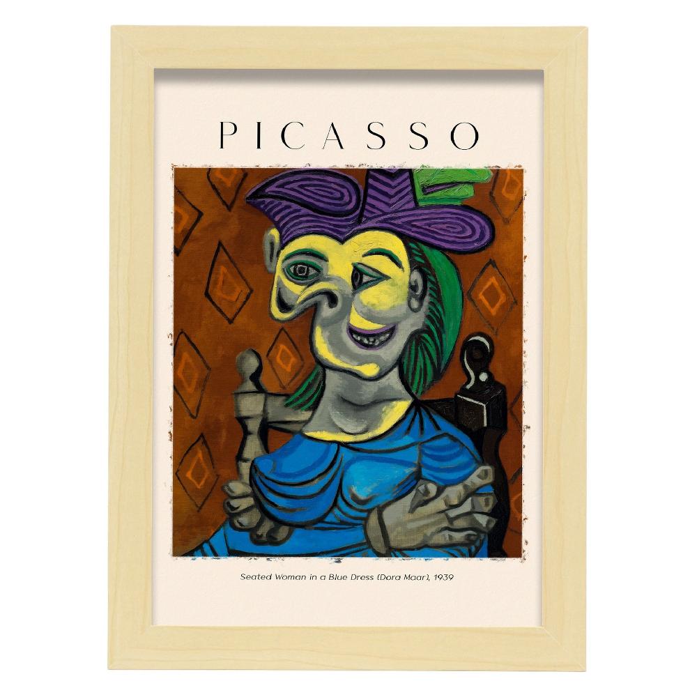 Nacnic Lámina De Mujer Sentada Con Vestido Azul Estilo Picasso