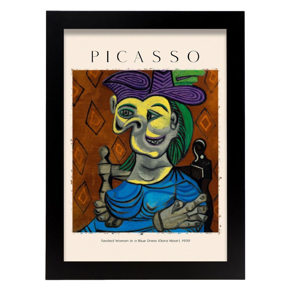 Nacnic Lámina De Mujer Sentada Con Vestido Azul Estilo Picasso
