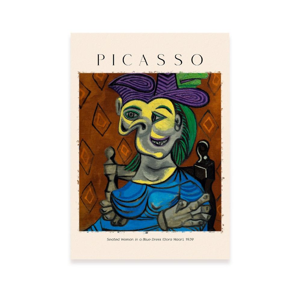 nacnic Lámina de Mujer Sentada con Vestido Azul Estilo Picasso