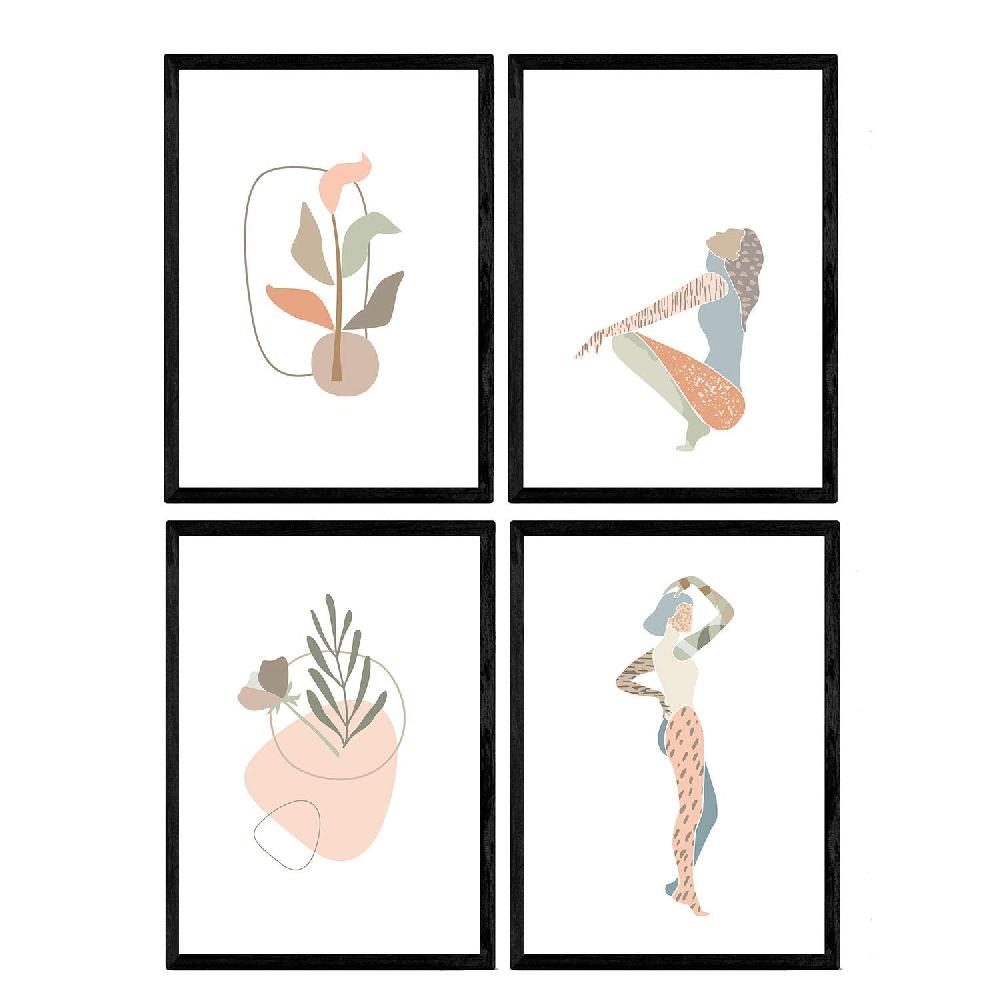 nacnic Lámina de Mujeres con Flores en Tonos Pastel