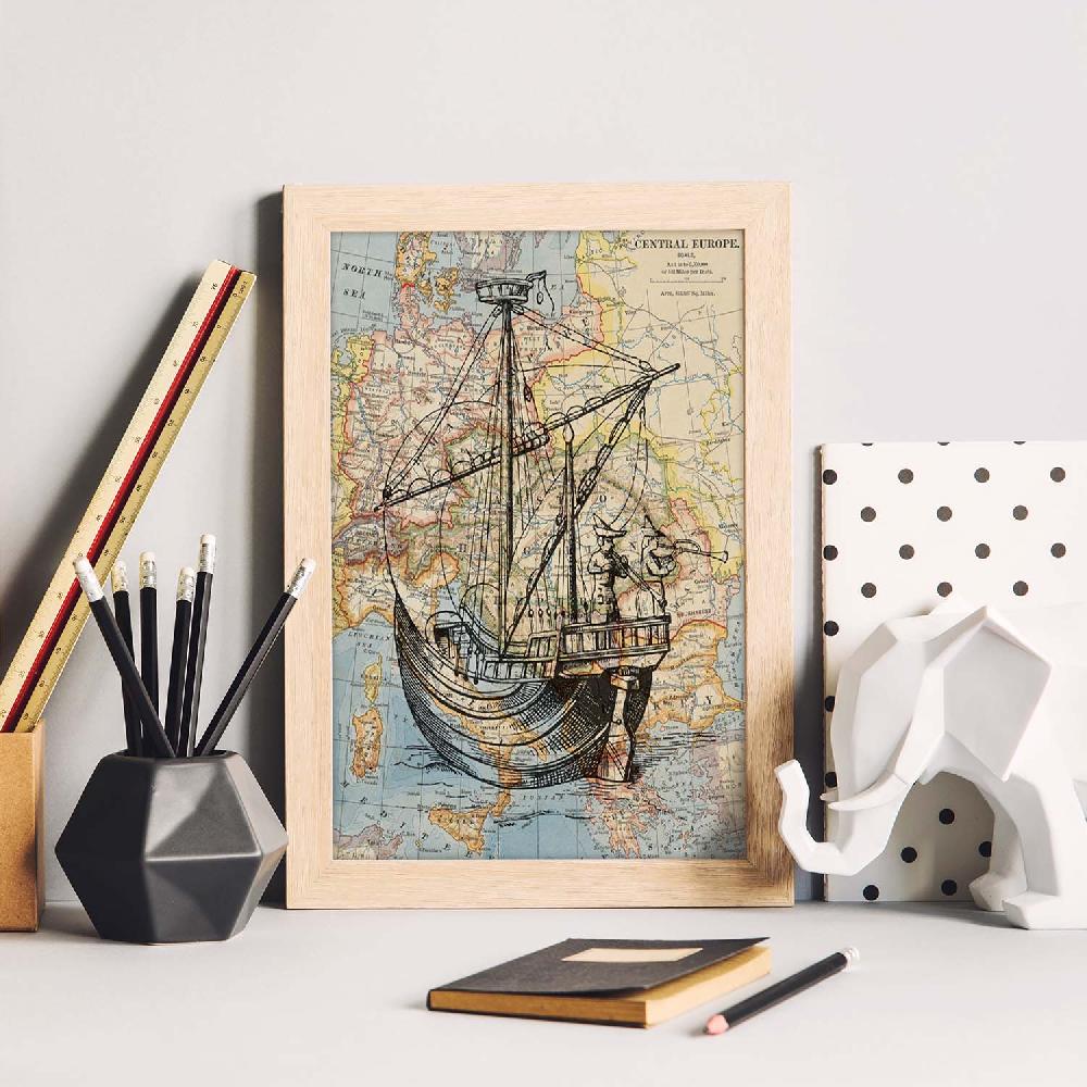 Nacnic Lámina De Objetos Sobre Mapas Vintage En Bote