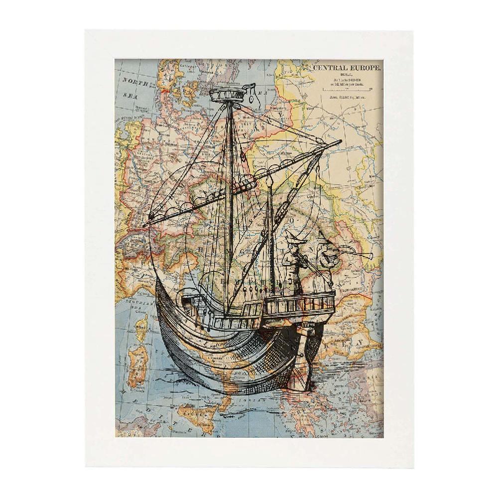 Nacnic Lámina De Objetos Sobre Mapas Vintage En Bote