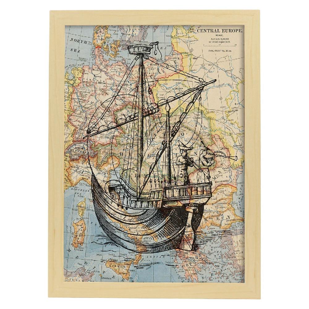 Nacnic Lámina De Objetos Sobre Mapas Vintage En Bote