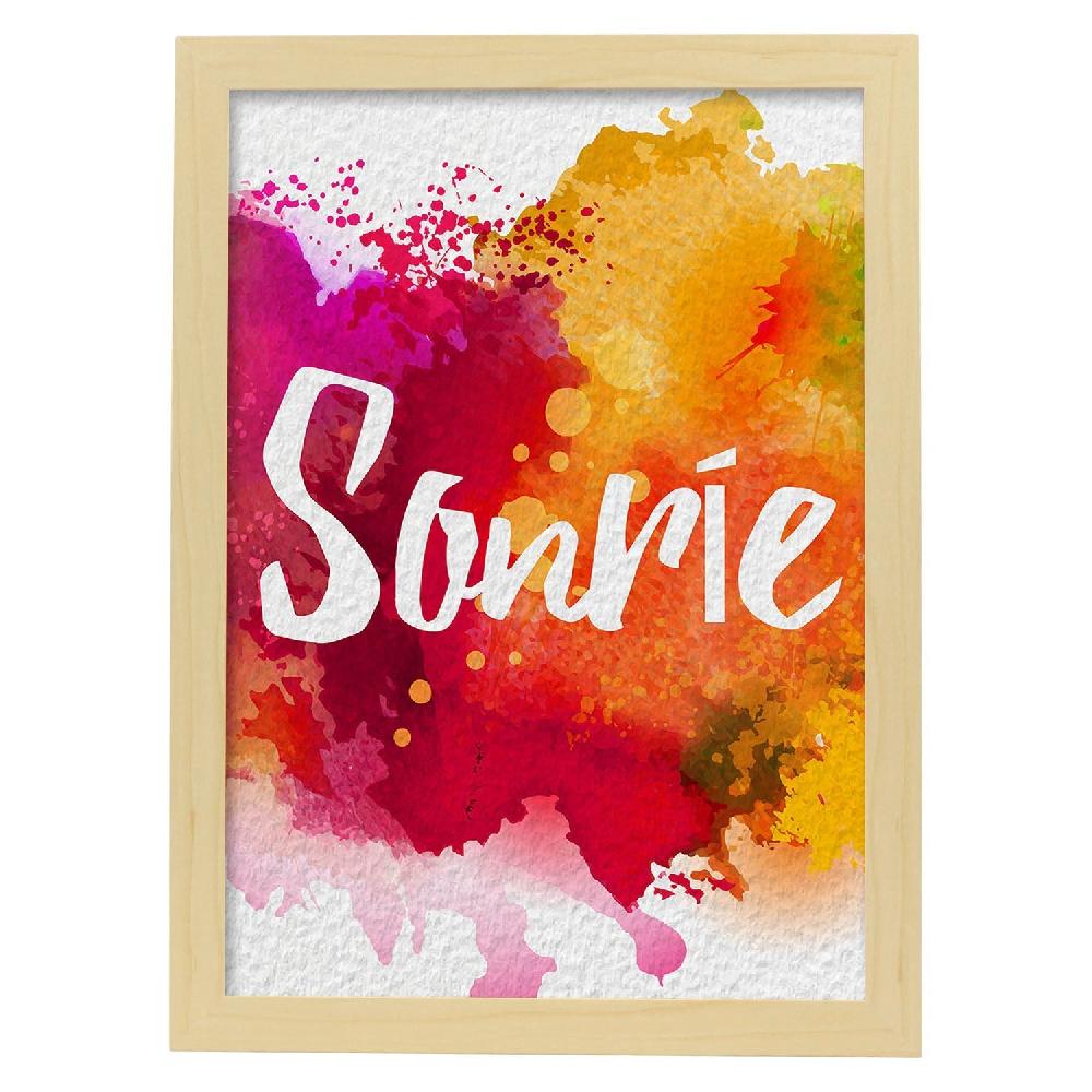 Nacnic Lámina De Palabra Sonrie Colorida Y Acuarela