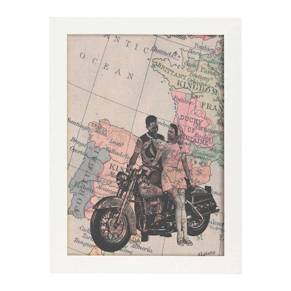 Nacnic Lámina De Pareja En Moto En Mapa De España Vintage