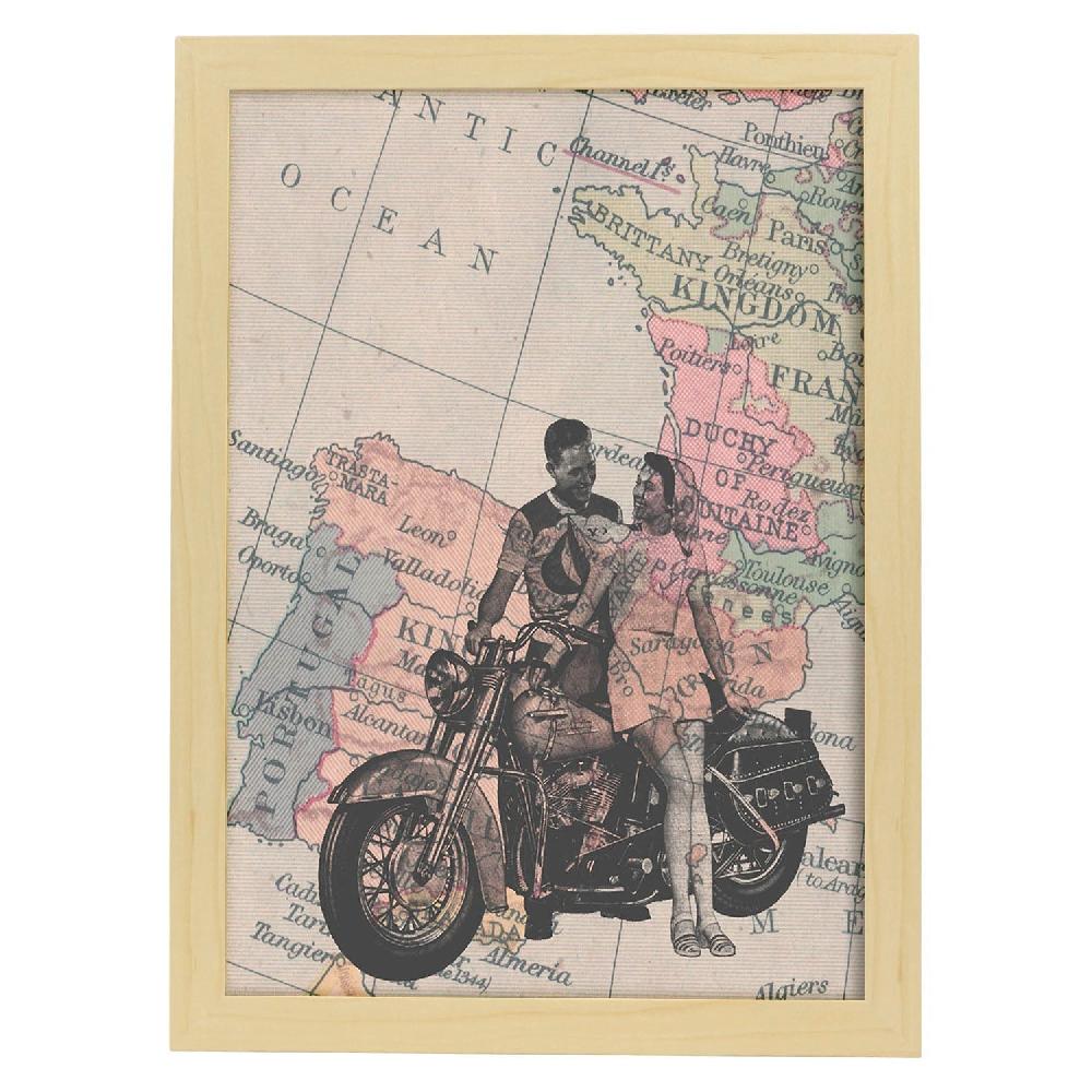 Nacnic Lámina De Pareja En Moto En Mapa De España Vintage