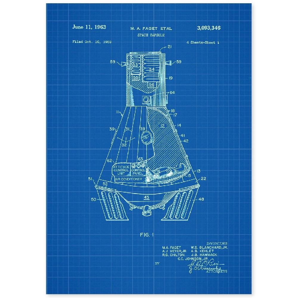 nacnic Lámina de Patente de Cápsula Espacial Antigua