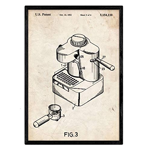 nacnic Lámina de Patente de Maquina de Cafe Pequeña Antigua