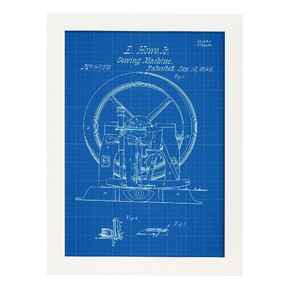 Nacnic Lámina De Patente De Maquina De Coser 2 Antigua