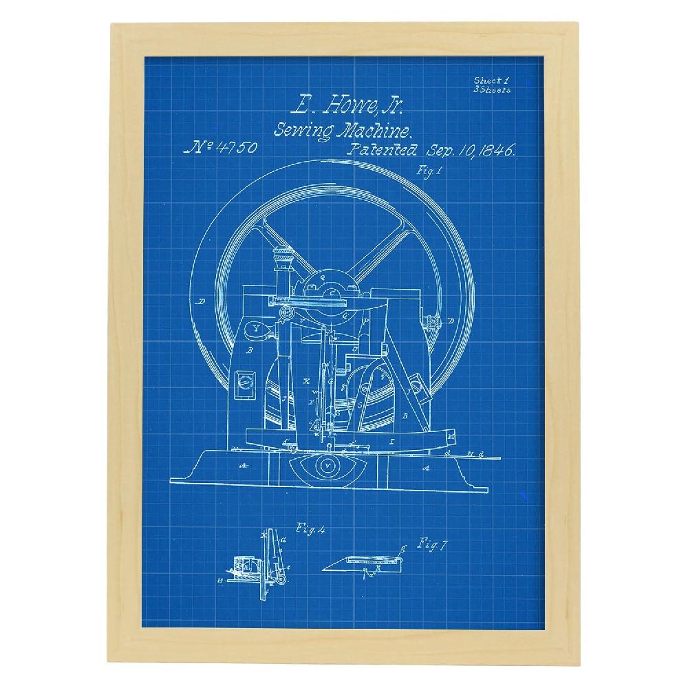 Nacnic Lámina De Patente De Maquina De Coser 2 Antigua