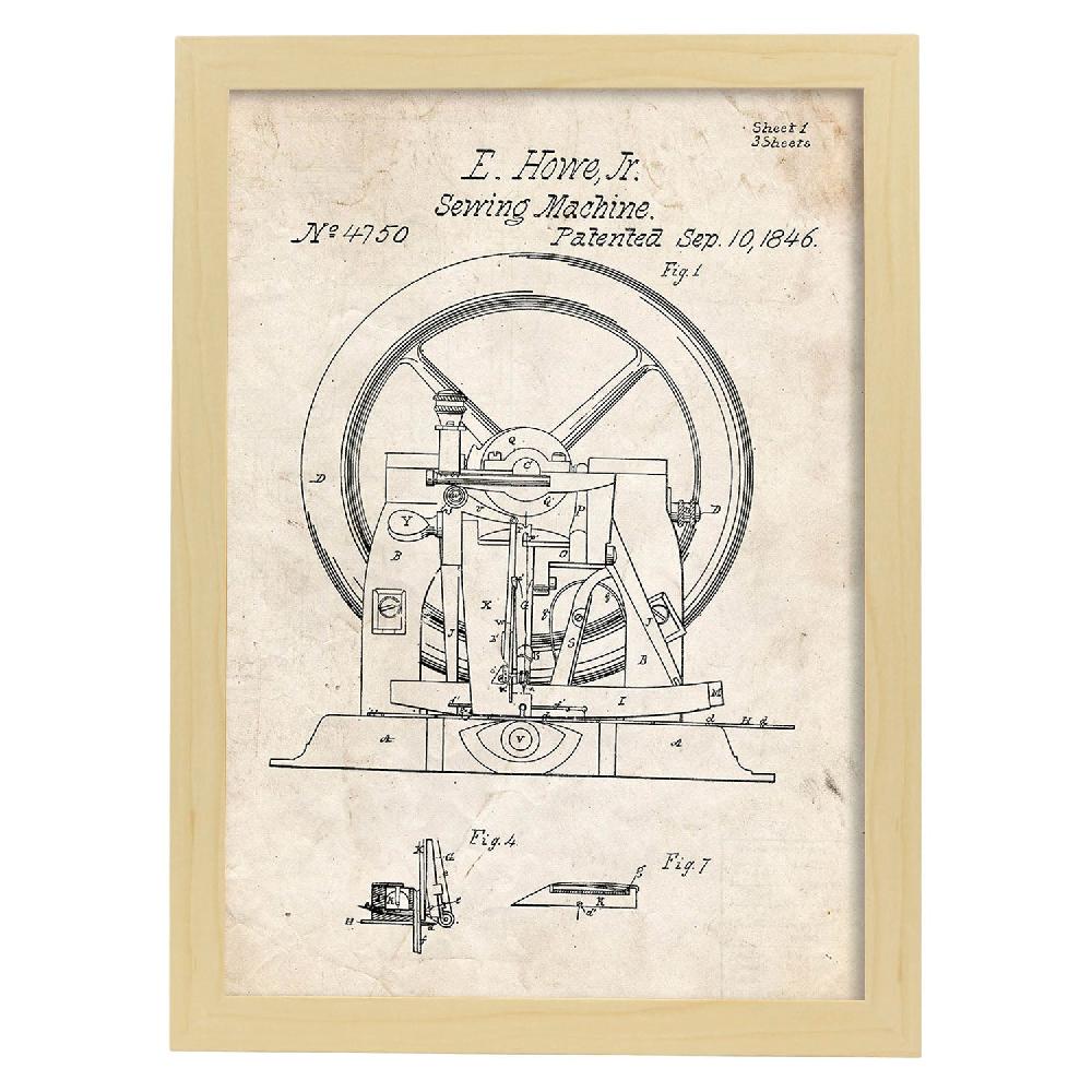 Nacnic Lámina De Patente De Maquina De Coser 2 Antigua