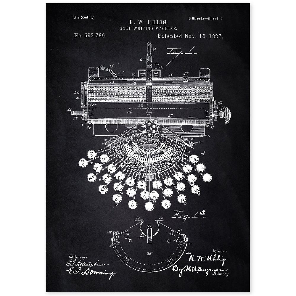 nacnic Lámina de Patente de Máquina de Escribir Antigua