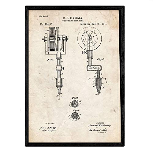 Nacnic Lámina De Patente De Máquina De Tatuajes Antigua