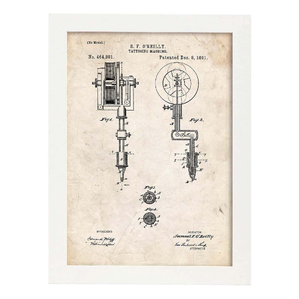 Nacnic Lámina De Patente De Máquina De Tatuajes Antigua