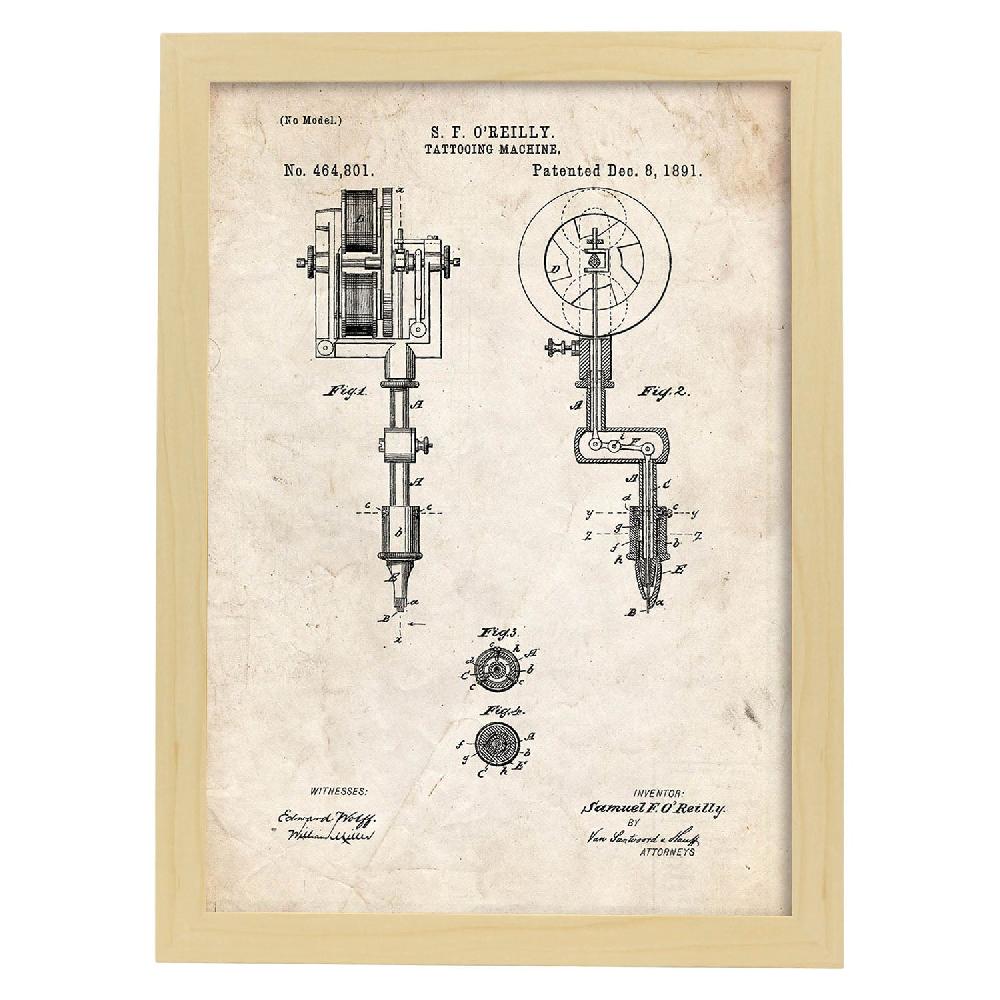Nacnic Lámina De Patente De Máquina De Tatuajes Antigua
