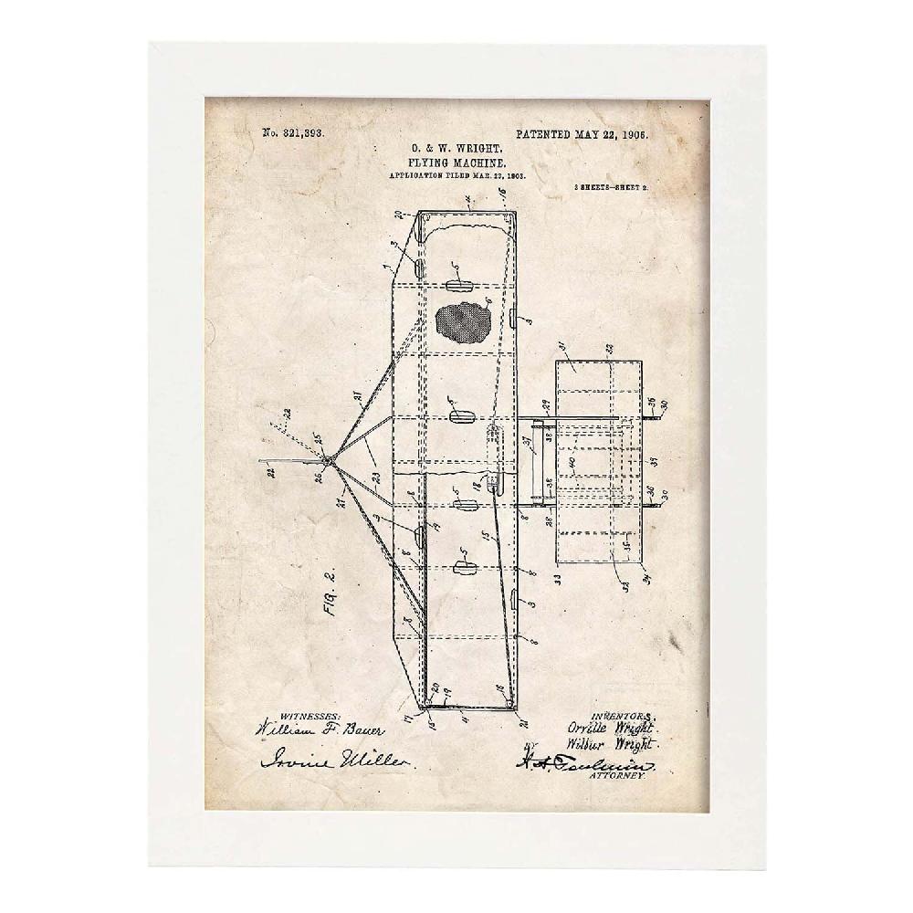 Nacnic Lámina De Patente De Maquina Voladora 2 Antigua