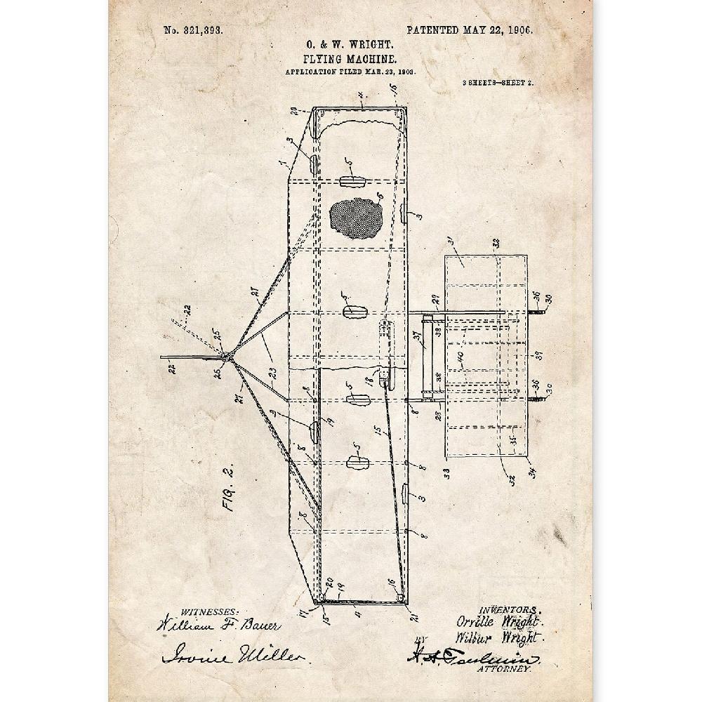 nacnic Lámina de Patente de Maquina Voladora 2 Antigua