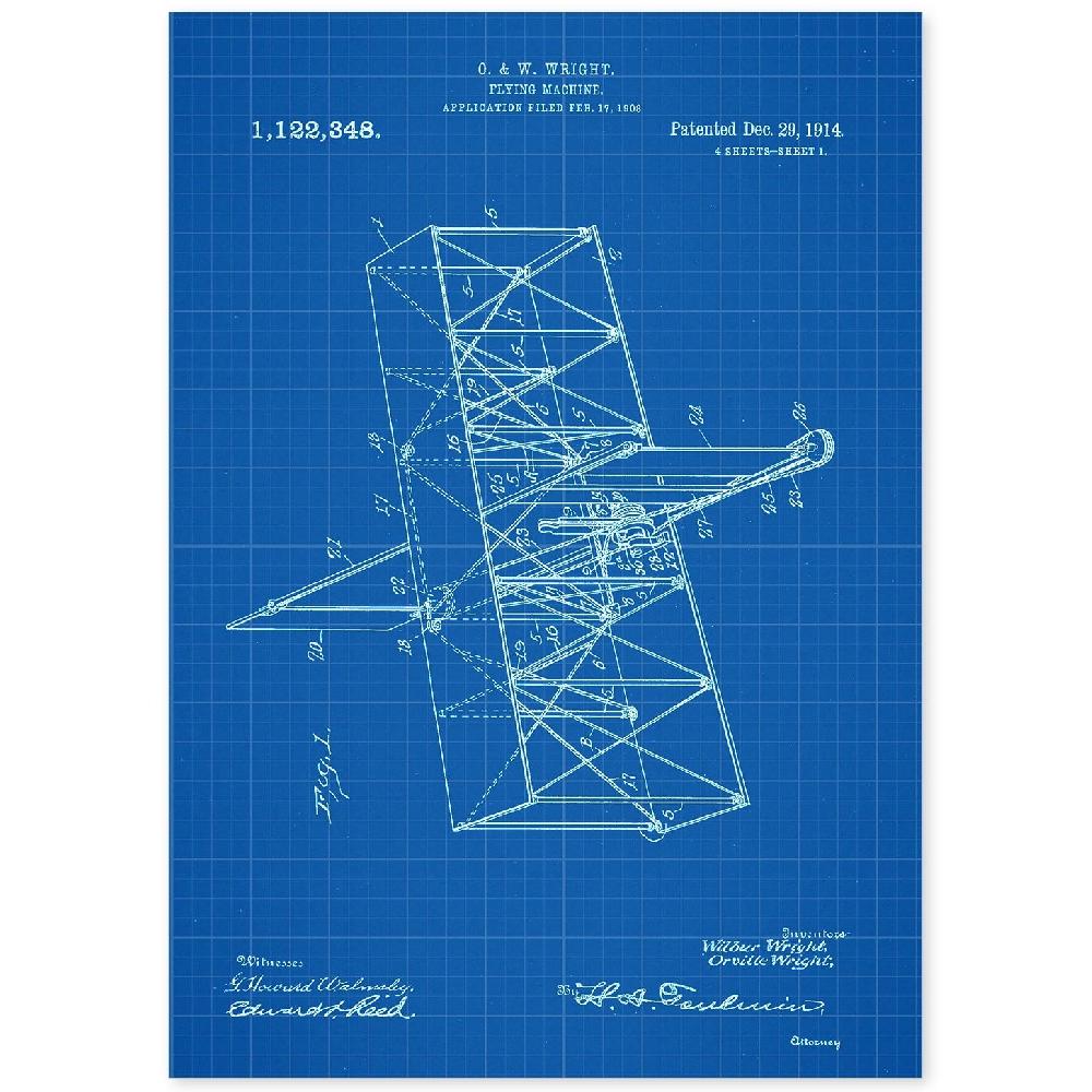 nacnic Lámina de Patente de Maquina Voladora Antigua