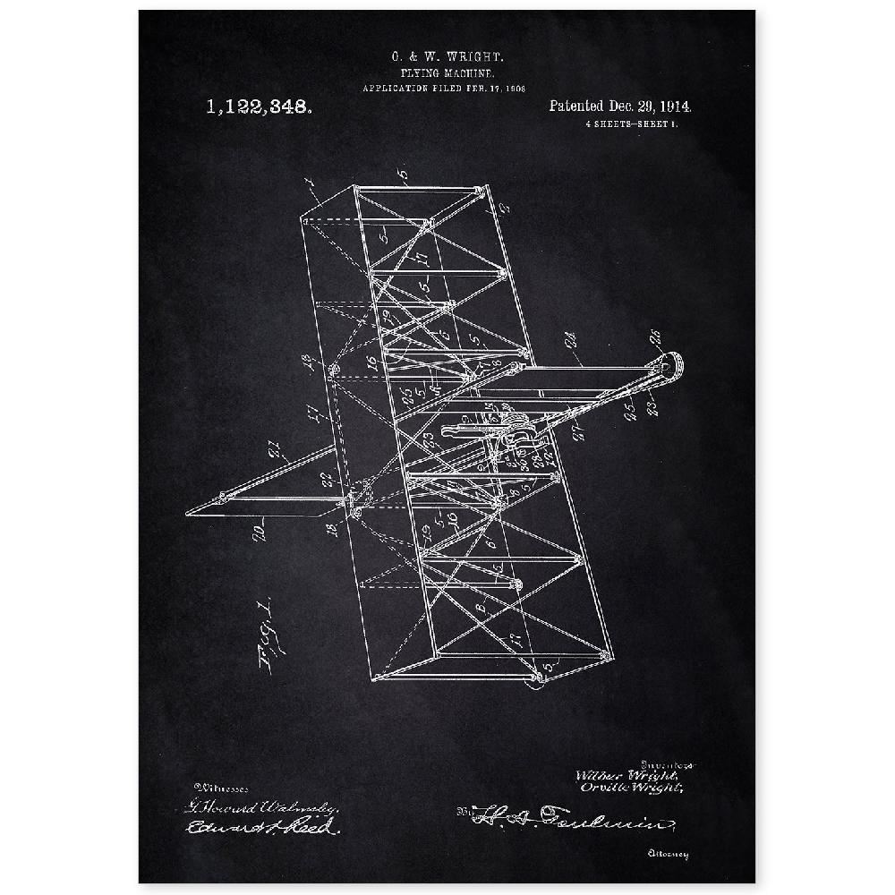 nacnic Lámina de Patente de Máquina Voladora Antigua