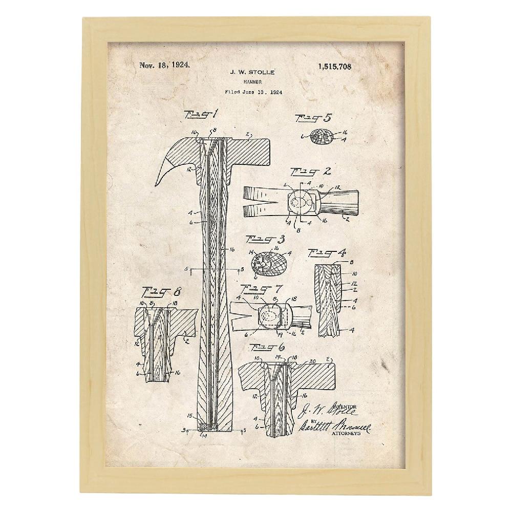 Nacnic Lámina De Patente De Martillo Con Diseños De Inventos Famosos