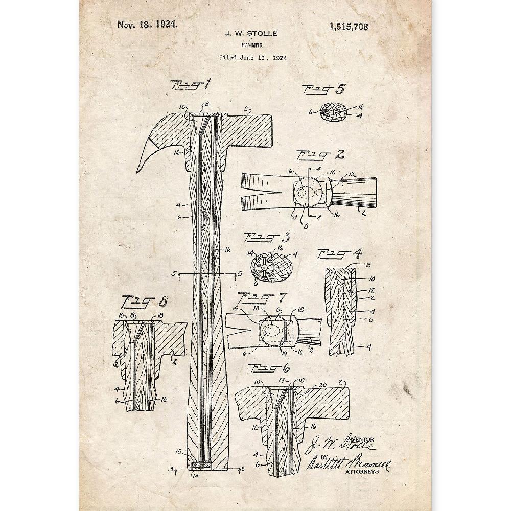 nacnic Lámina de Patente de Martillo con Diseños de Inventos Famosos