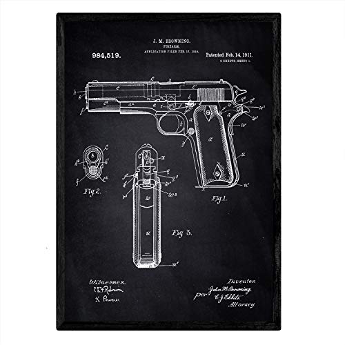 nacnic Lámina de Patente de Pistola Browning Antigua