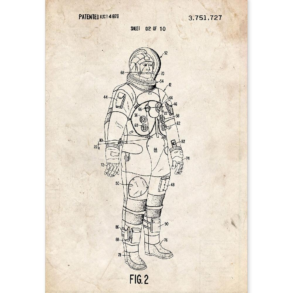 nacnic Lámina de Patente de Traje de Astronauta Antiguo