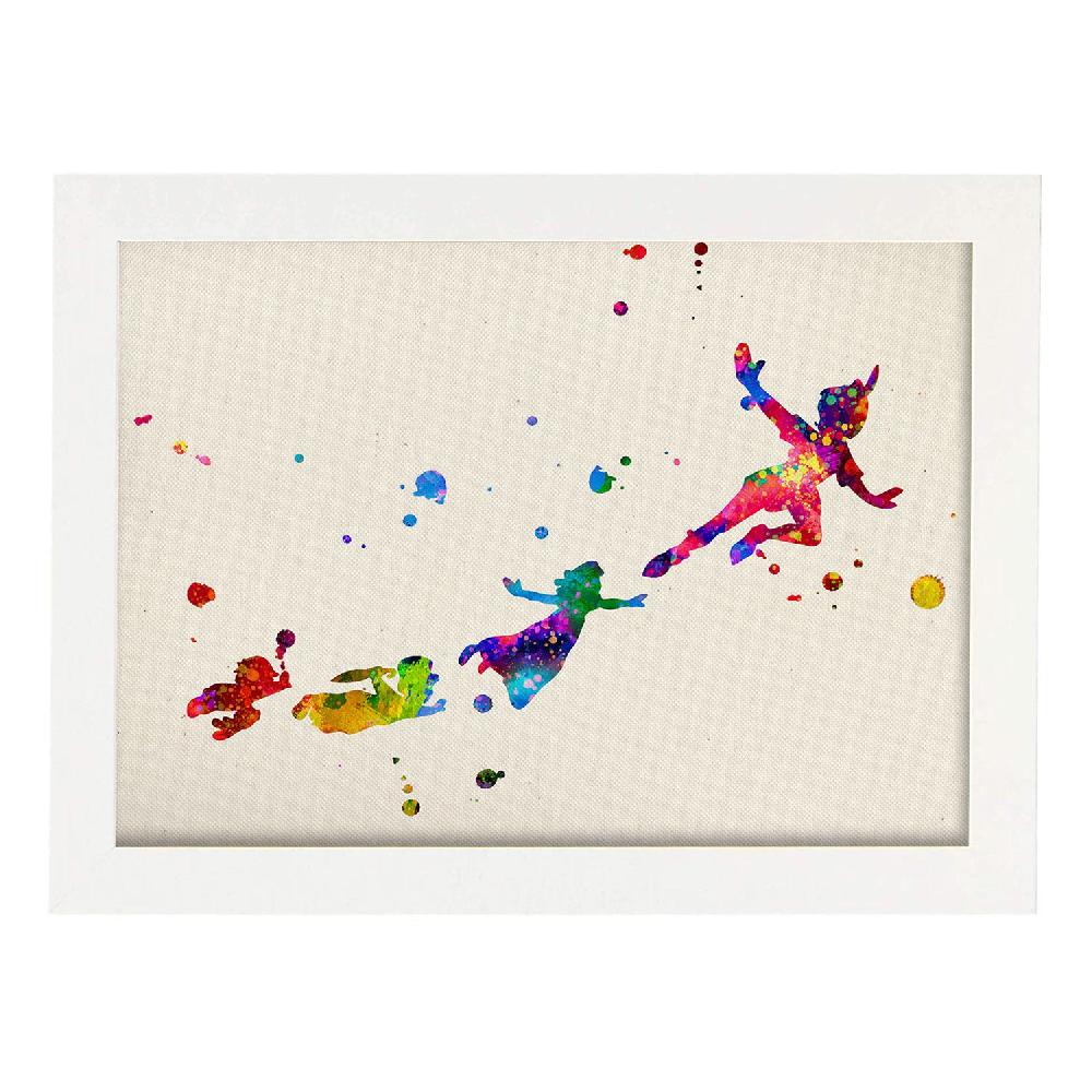 Nacnic Lámina De Peter Pan Volando Con Amigos En Acuarela