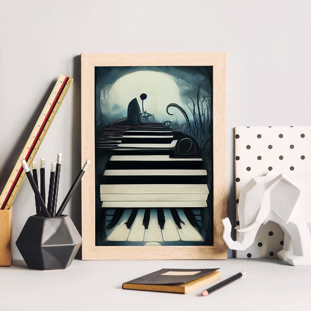 Nacnic Lámina De Piano Amistoso Al Estilo T. Burton De Nacnic