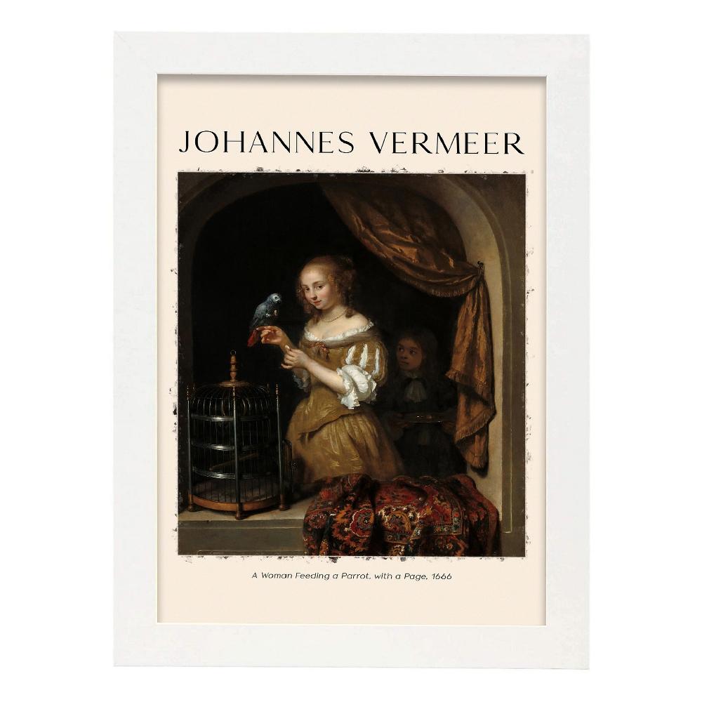 Nacnic Lámina De Una Mujer Alimentando Un Loro Inspirada En Johannes Vermeer