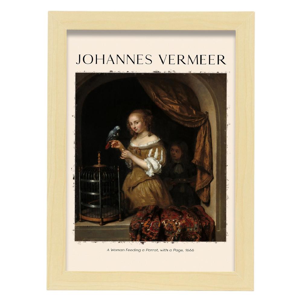 Nacnic Lámina De Una Mujer Alimentando Un Loro Inspirada En Johannes Vermeer