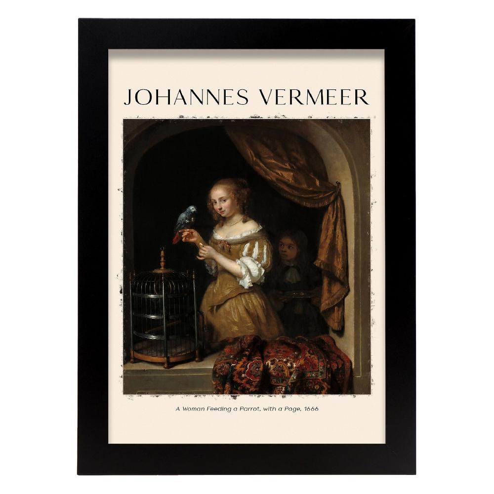 Nacnic Lámina De Una Mujer Alimentando Un Loro Inspirada En Johannes Vermeer