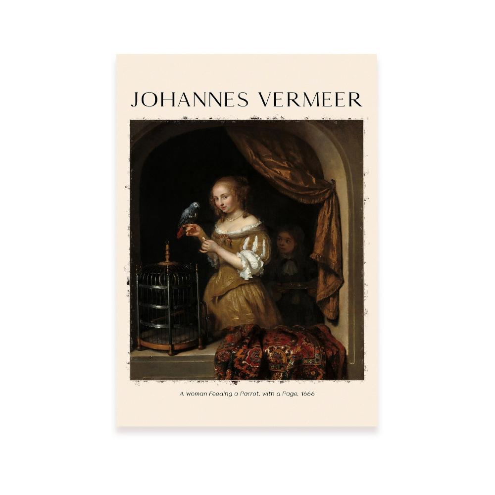 nacnic Lámina de Una Mujer Alimentando un Loro inspirada en Johannes Vermeer