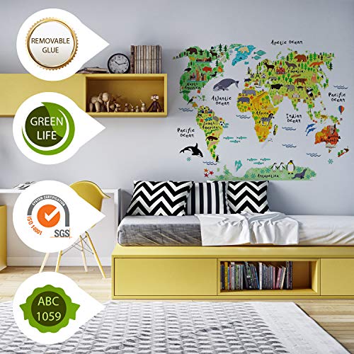 Nacnic Lámina De Vinilo Mapa Mundi Para Niños Con Países Y Continentes