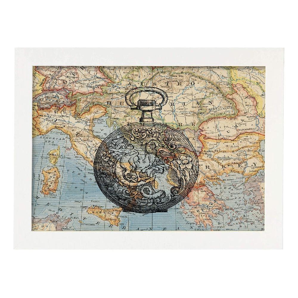 Nacnic Lámina Es Hora De Viajar Con Diseño De Objetos Sobre Mapas Vintage