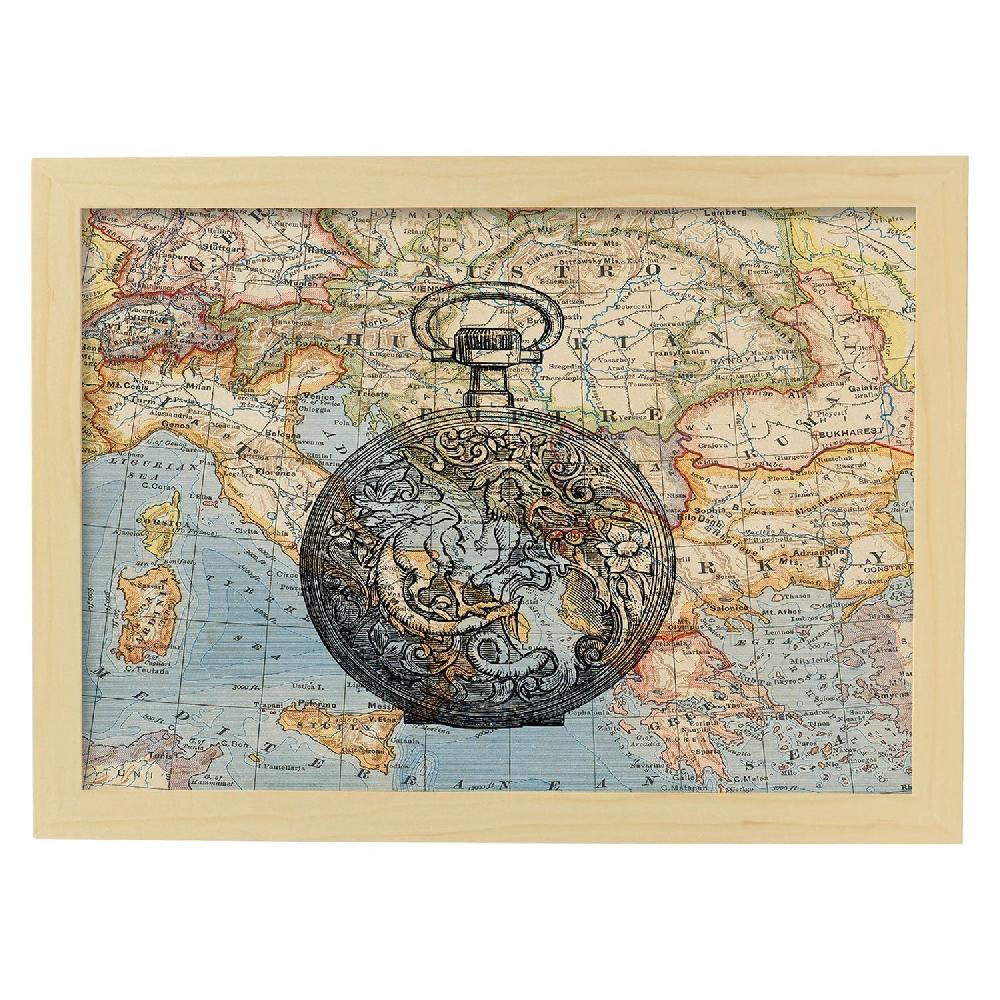 Nacnic Lámina Es Hora De Viajar Con Diseño De Objetos Sobre Mapas Vintage